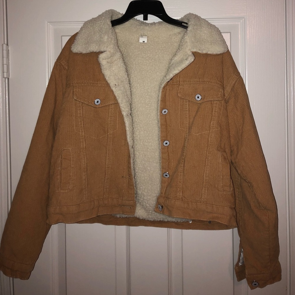Yellow Corduroy jacket lined with Faux shearling